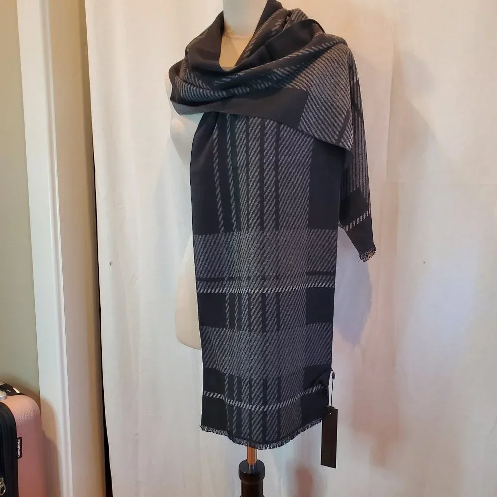 NEW FULLRON Men's Scarf Soft Warm Long Scarf Black & Gray Pattern